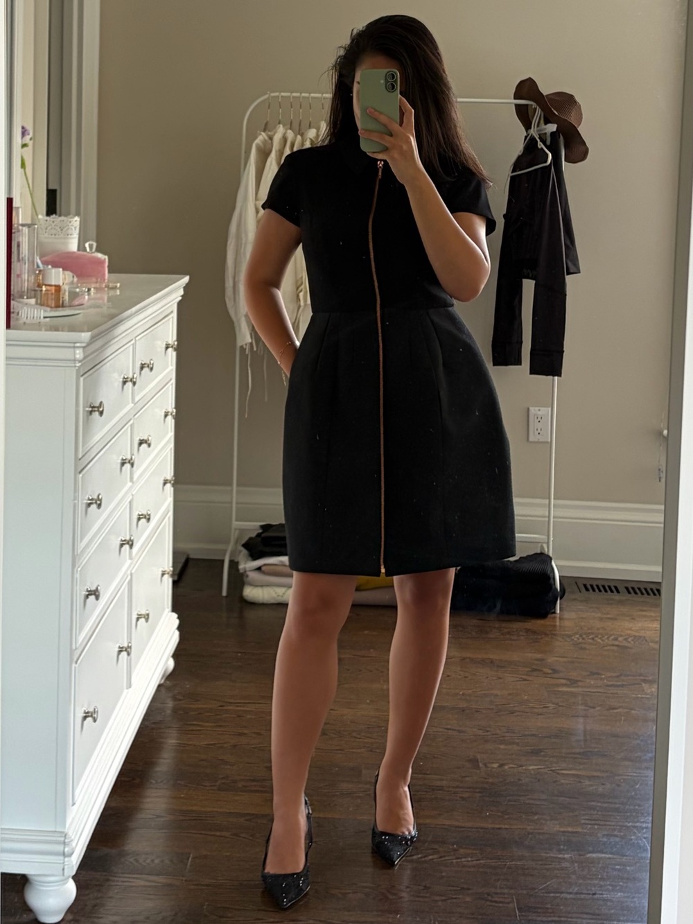 Ted Baker Black Dress with Rose Gold Zip Detail